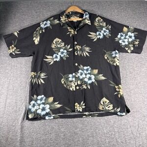 Mens 100% Silk Black Hawaiian Short Sleeve Button Shirt NWT  Paradise Blue SZ XL